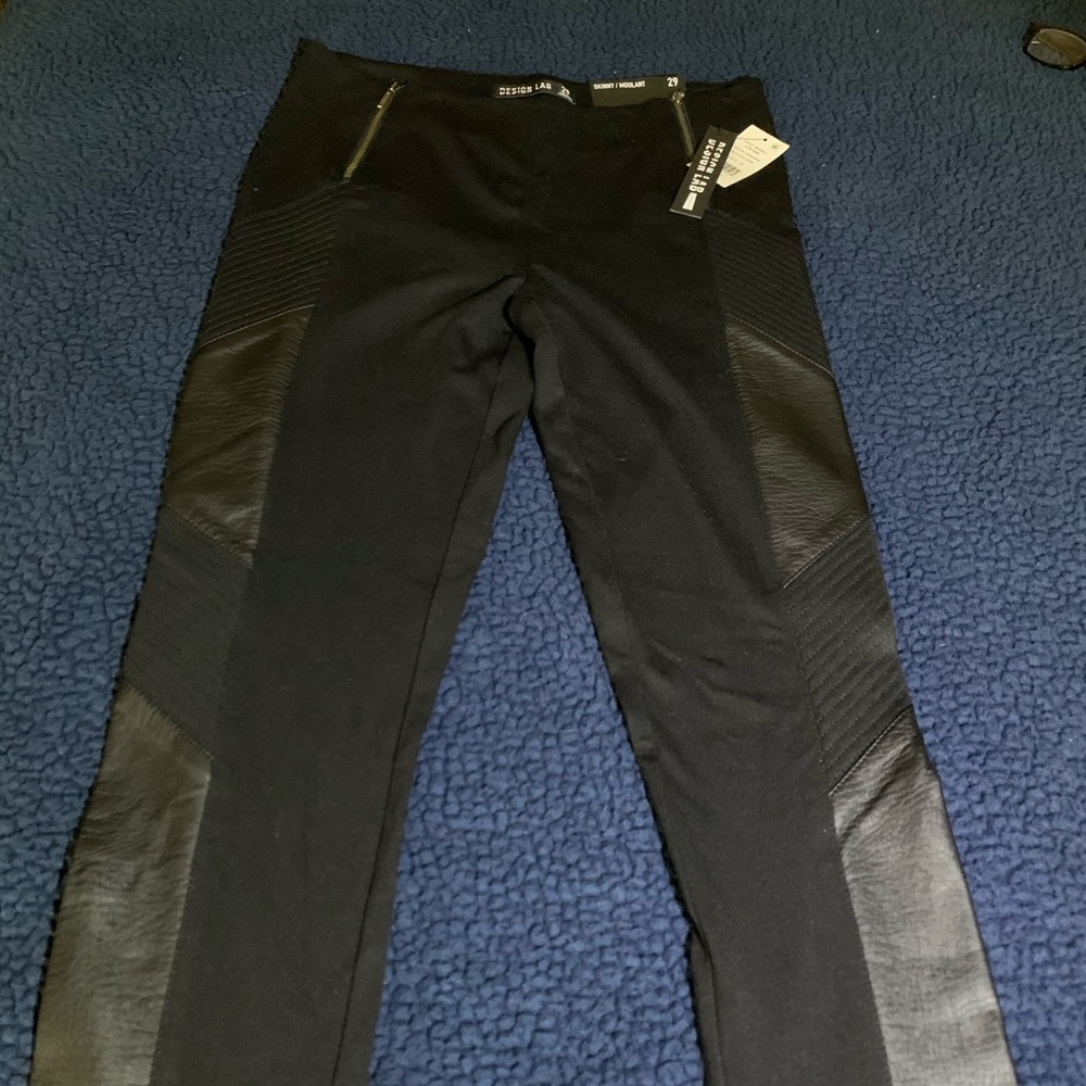 Design Lab Black Spandex Pants with leather patches